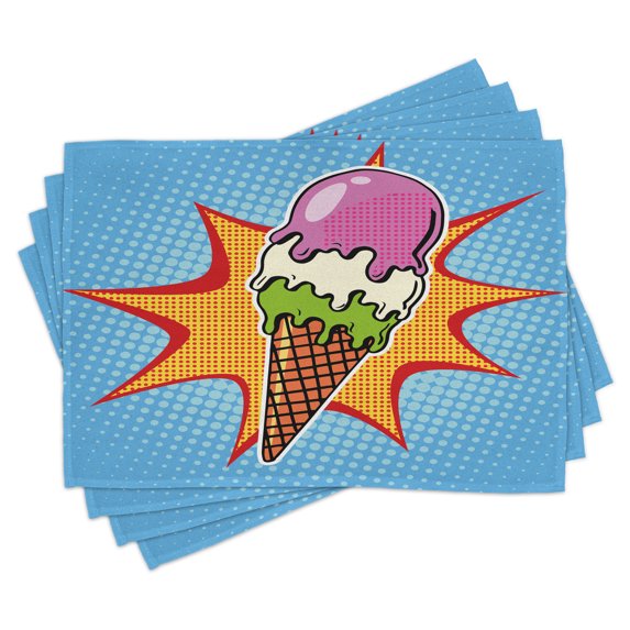 Ambesonne Ice Cream Place Mats Set of 4, Retro Cone Dots, Standard Size, Multicolor