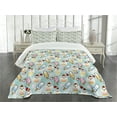 thumbnail image 1 of Ambesonne Ice Cream Quilted Bedspread Set 3 Pcs, Cupcake Faces, King Size, Multicolor, 1 of 5