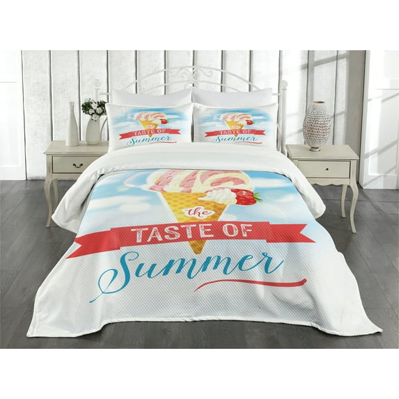 Ambesonne Ice Cream Quilted Bedspread Set 3 Pcs, Summer Taste, Queen Size, Multicolor