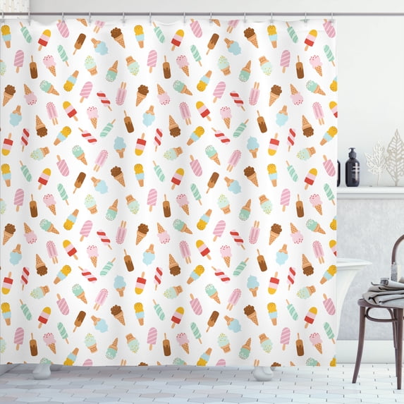 Ambesonne Ice Cream Shower Curtain, Doodle Diary Desserts, 69"Wx84"L, Multicolor