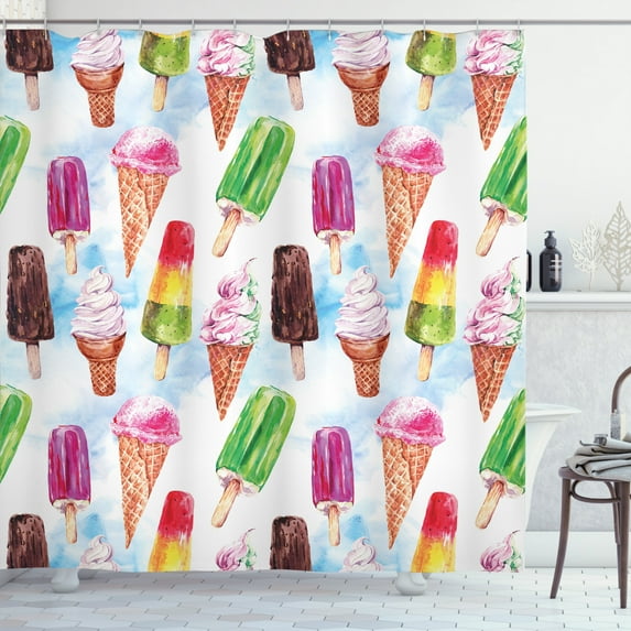 Ambesonne Ice Cream Shower Curtain, Surreal Exotic, 69"Wx70"L, Multicolor