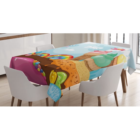 Ambesonne Ice Cream Tablecloth Rectangular Table Cover, Dessert Land, 60"x84", Multicolor