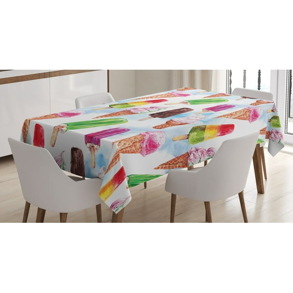 Ambesonne Ice Cream Tablecloth Rectangular Table Cover, Surreal Exotic, 52"x70", Multicolor