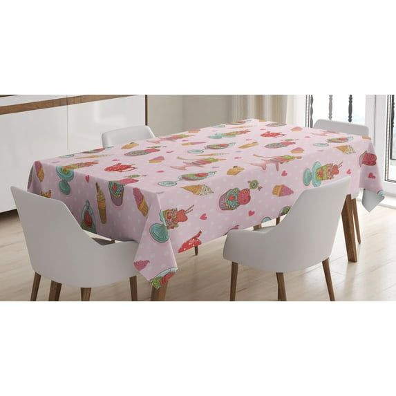 Ambesonne Ice Cream Tablecloth Rectangular Table Cover, Teapots Cookies, 52"x70", Multicolor