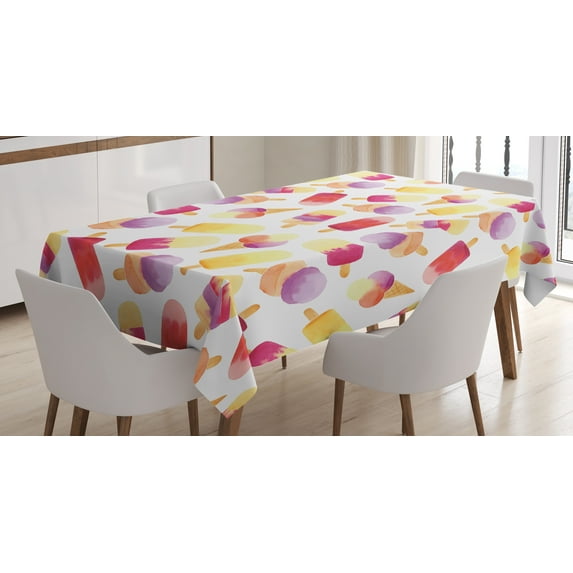 Ambesonne Ice Cream Tablecloth Rectangular Table Cover, Watercolor Cone, 52"x70", Multicolor