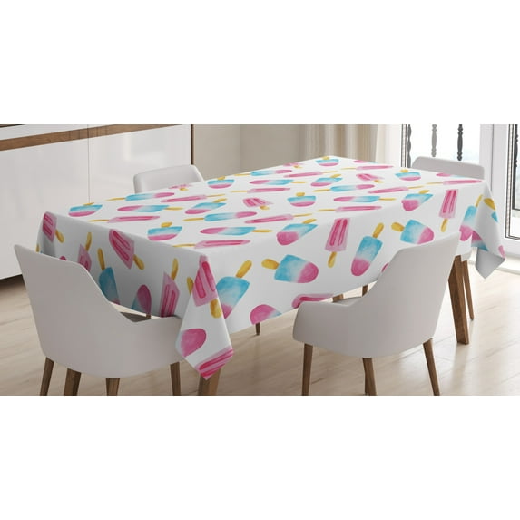 Ambesonne Ice Cream Tablecloth Rectangular Table Cover, Watercolor Popsicles, 60"x90", Earth Yellow Pale Blue