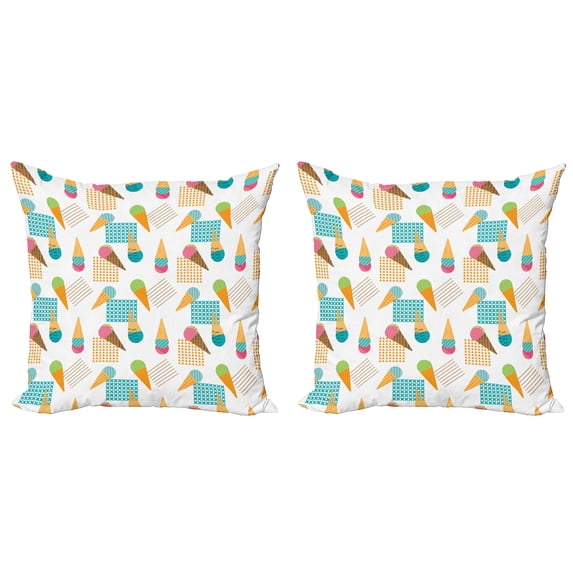 Ambesonne Ice Cream Throw Pillow Cover 2 Pack, Geometrical Graphic, 18", Multicolor