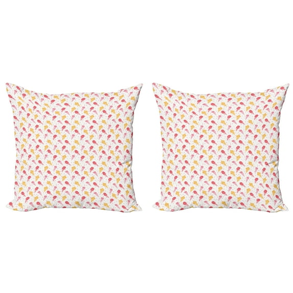 Ambesonne Ice Cream Throw Pillow Cover 2 Pack, Minimalistic Yummy Summer, 20", White and Multicolor