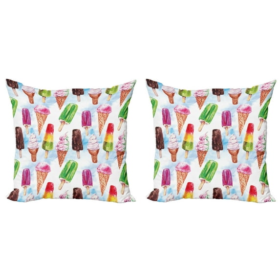Ambesonne Ice Cream Throw Pillow Cover 2 Pack, Surreal Exotic, 16", Multicolor