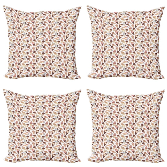 Ambesonne Ice Cream Throw Pillow Cover 4 Pack, Creamy Cold and Cones, 18", Multicolor