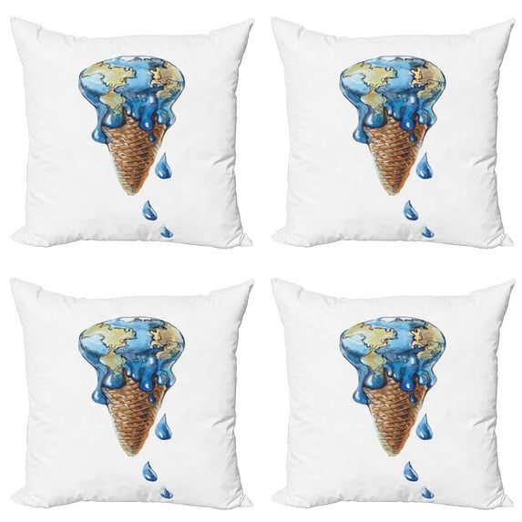 Ambesonne Ice Cream Throw Pillow Cover 4 Pack, Globe Planet Earth Flavor, 24", Pale Caramel Violet Blue