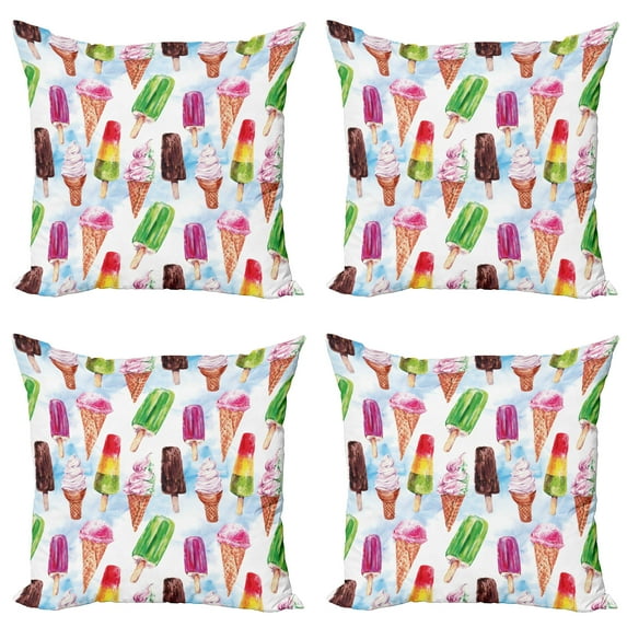 Ambesonne Ice Cream Throw Pillow Cover 4 Pack, Surreal Exotic, 16", Multicolor