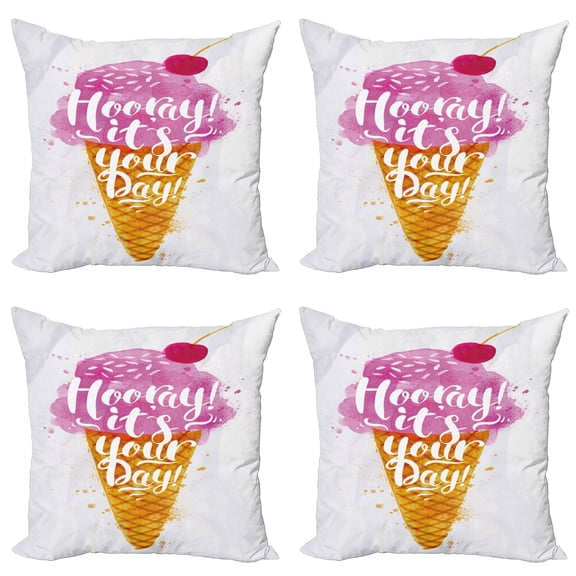 Ambesonne Ice Cream Throw Pillow Cover 4 Pack, Words Cherry, 18", Fuchsia Amber Pearl