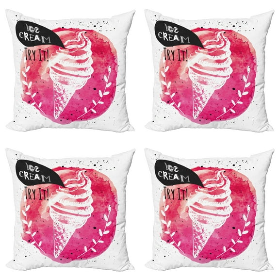 Ambesonne Ice Cream Throw Pillow Cover 4 Pack, Yummy, 24", Pink Black White