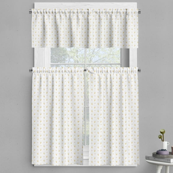 Ambesonne Ice Cream Valance & Curtain, Kitty Cones, 55"x30", Mustard White