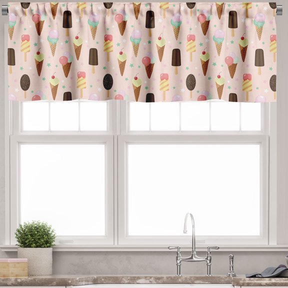 Ambesonne Ice Cream Valance Pack of 2, Scoops and Popsicles, 54"X12", Multicolor