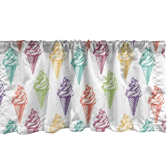 Ambesonne Ice Cream Window Valance, Colorful Sketchy Drawn, 54" X 12", Multicolor
