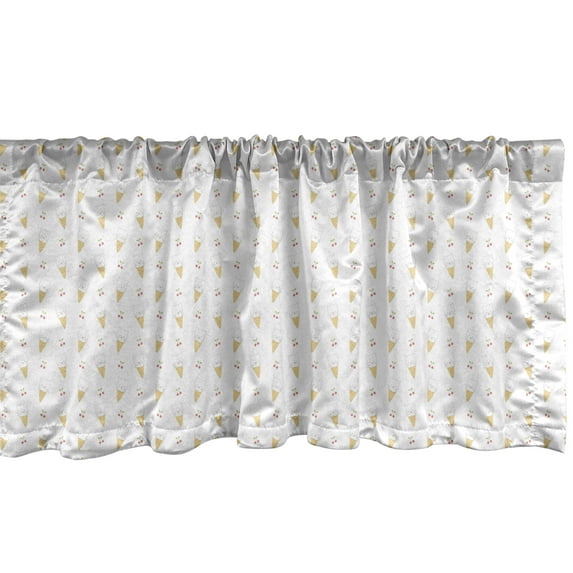 Ambesonne Ice Cream Window Valance, Kitty Cones, 42" x 12", Mustard White
