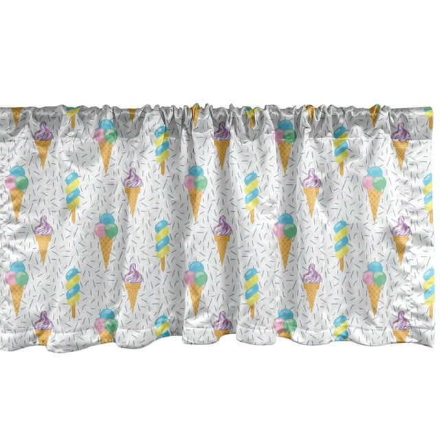 Ambesonne Ice Cream Window Valance, Summer Dairy Dessert, 54" X 12", Multicolor