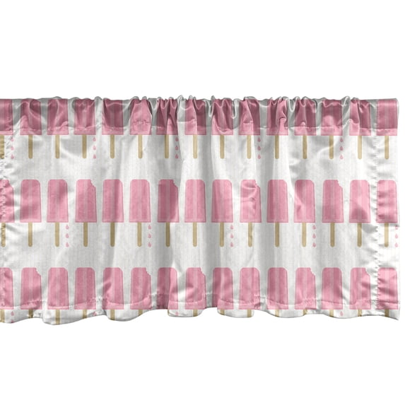 Ambesonne Ice Cream Window Valance, Summertime Dessert Bitten Melting Pink Popsicles in Rows Cool Food, Curtain Valance for Kitchen Bedroom Decor with Rod Pocket, 54" X 12", Pink Tan and Pale Pink