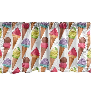 Ambesonne Ice Cream Window Valance, Tasty Summer Deserts, 54" X 18", Multicolor