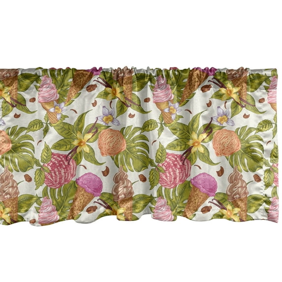Ambesonne Ice Cream Window Valance, Tropic Botany and Scoops, 42" x 18", Multicolor