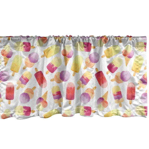 Ambesonne Ice Cream Window Valance, Watercolor Cone, 42" x 18", Multicolor