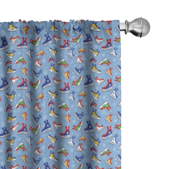 Ambesonne Ice Skates Window Curtains, Colorful Winter Footwear, Each 28" W x 84" L, Pale Sky Blue Multicolor