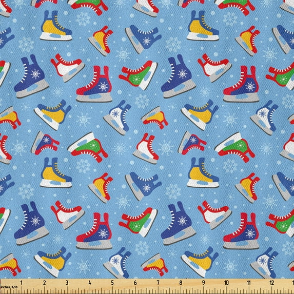 Ambesonne Ice Skates Fabric by the Yard Microfiber, Colorful Winter Footwear, 2 Yards, Pale Sky Blue Multicolor