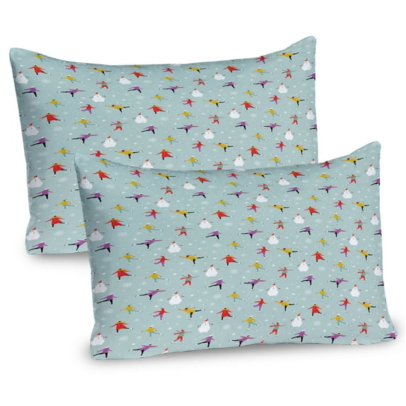 Ambesonne Ice Skates Pillow Sham 2 Pack, Colorful Human on Ice, 26"x20", Pale Seafoam Multicolor