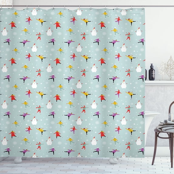 Ambesonne Ice Skates Shower Curtain, Colorful Human on Ice, 69"Wx70"L, Pale Seafoam Multicolor