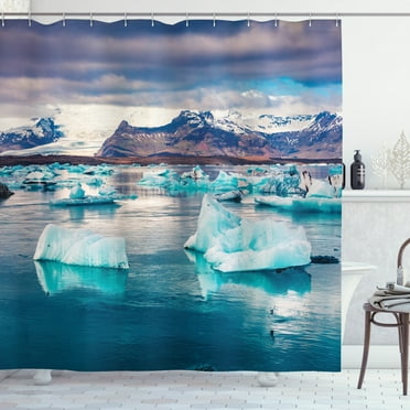 Ambesonne Iceland Shower Curtain, Jokulsarlon Glacial Lagoon, 69"Wx75"L, Multicolor