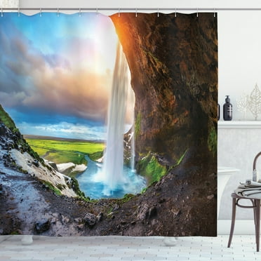 Ambesonne Iceland Shower Curtain, Seljalandsfoss Waterfall, 69"Wx75"L, Multicolor