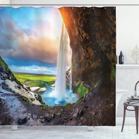 Ambesonne Iceland Shower Curtain, Seljalandsfoss Waterfall, 69"Wx84"L, Multicolor