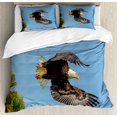thumbnail image 1 of Ambesonne Idaho Duvet Cover Set, American Bald Eagle Photo, 2-Calking, Olive Green and Sky Blue, 1 of 6