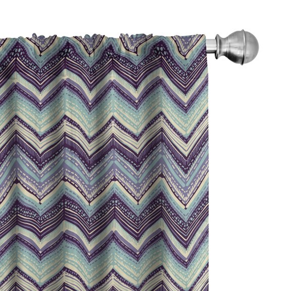 Ambesonne Ikat Window Curtains, Chevron Tile, Each 28" W x 63" L, Pale Blue Purple