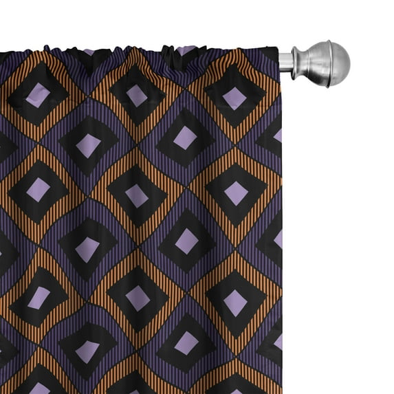 Ambesonne Ikat Window Curtains, Diamonds Hatch Lines, Each 28" W x 95" L, Orange Purple Black