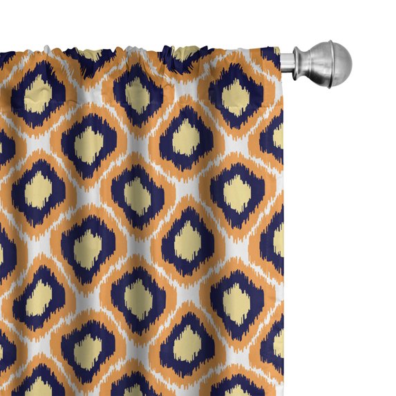 Ambesonne Ikat Window Curtains, Geometric Indonesian Vivid, Each 28" W x 63" L, Orange Yellow Indigo