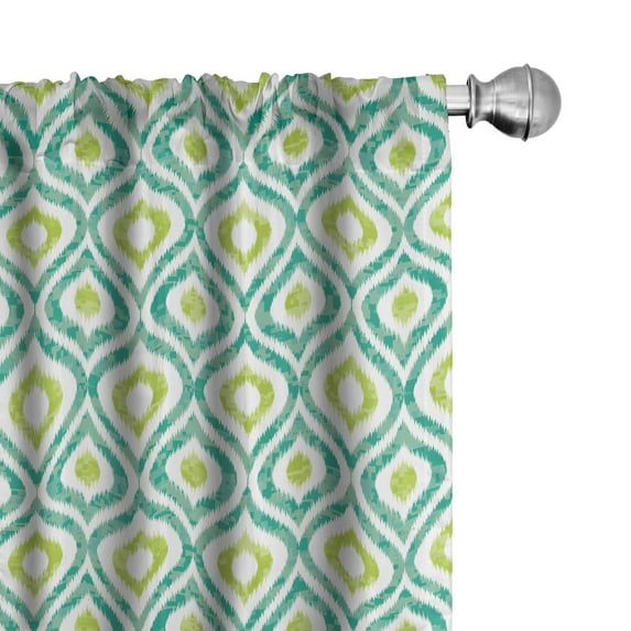 Ambesonne Ikat Window Curtains, Vibrant Ogee Motif, Each 28" W x 84" L, Mint Green Yellow Green