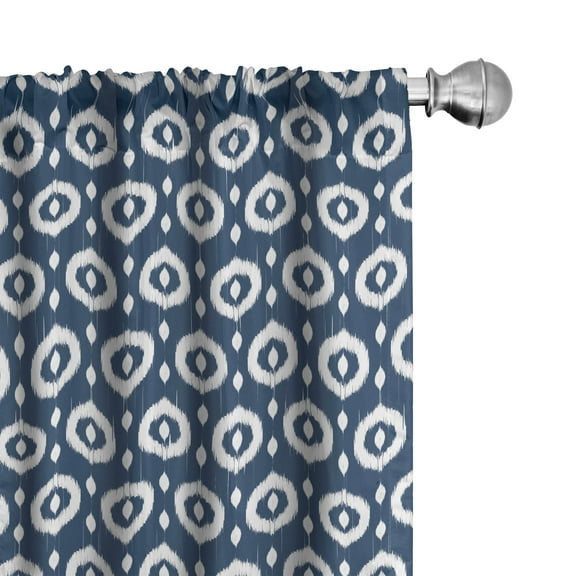 Ambesonne Ikat Curtains, Circles Dots, Pair of 28"x84", Dark Blue White