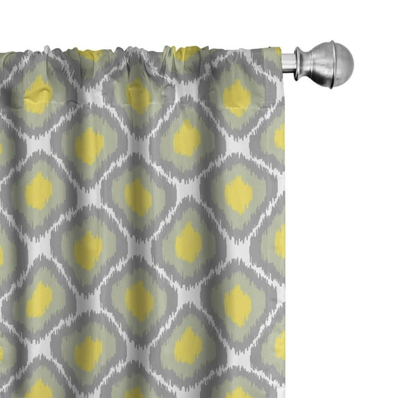 Ambesonne Ikat Curtains, Vintage Abstract Rhombus, Pair of 28"x84", Grey Yellow White