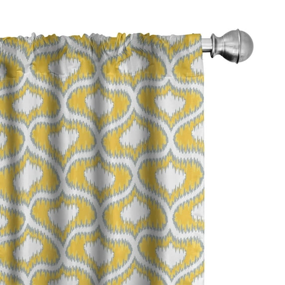 Ambesonne Ikat Curtains, Yellow Vivid Oval Shapes, Pair of 28"x95", Yellow Grey White