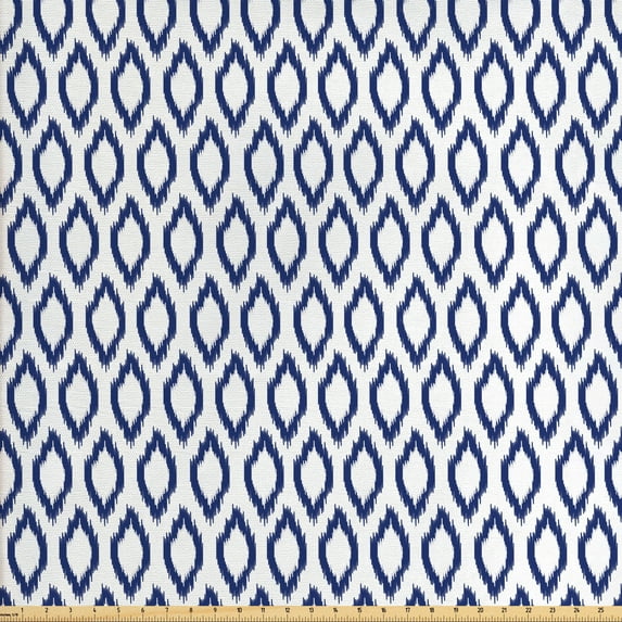 Ambesonne Ikat Fabric by the Yard Upholstery, Eastern Blue Ornament, 10 Yards, Royal Blue and White