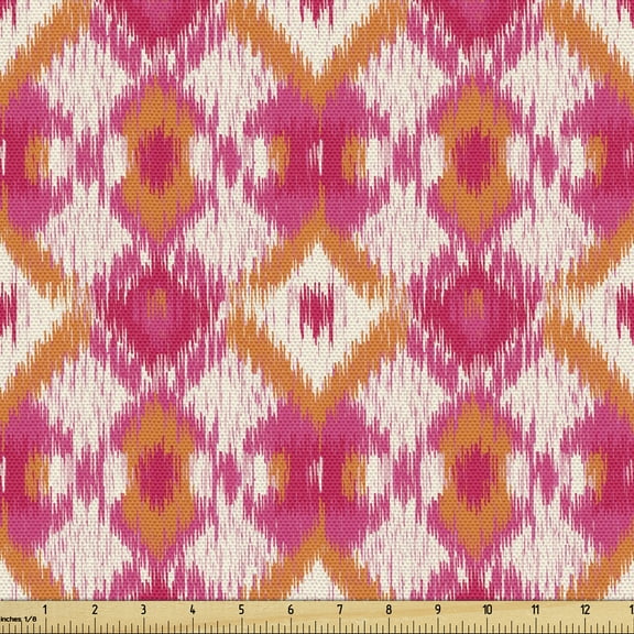 Ambesonne Ikat Fabric by the Yard Upholstery, Geometric Ikat Inspired Design, 1 Yard, Multicolor