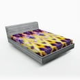 thumbnail image 1 of Ambesonne Ikat Fitted Sheet, Indonesian Dying Boho, Full Size, Purple Yellow, 1 of 2