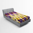 thumbnail image 1 of Ambesonne Ikat Fitted Sheet, Indonesian Dying Boho, Twin XL Size, Purple Yellow, 1 of 2