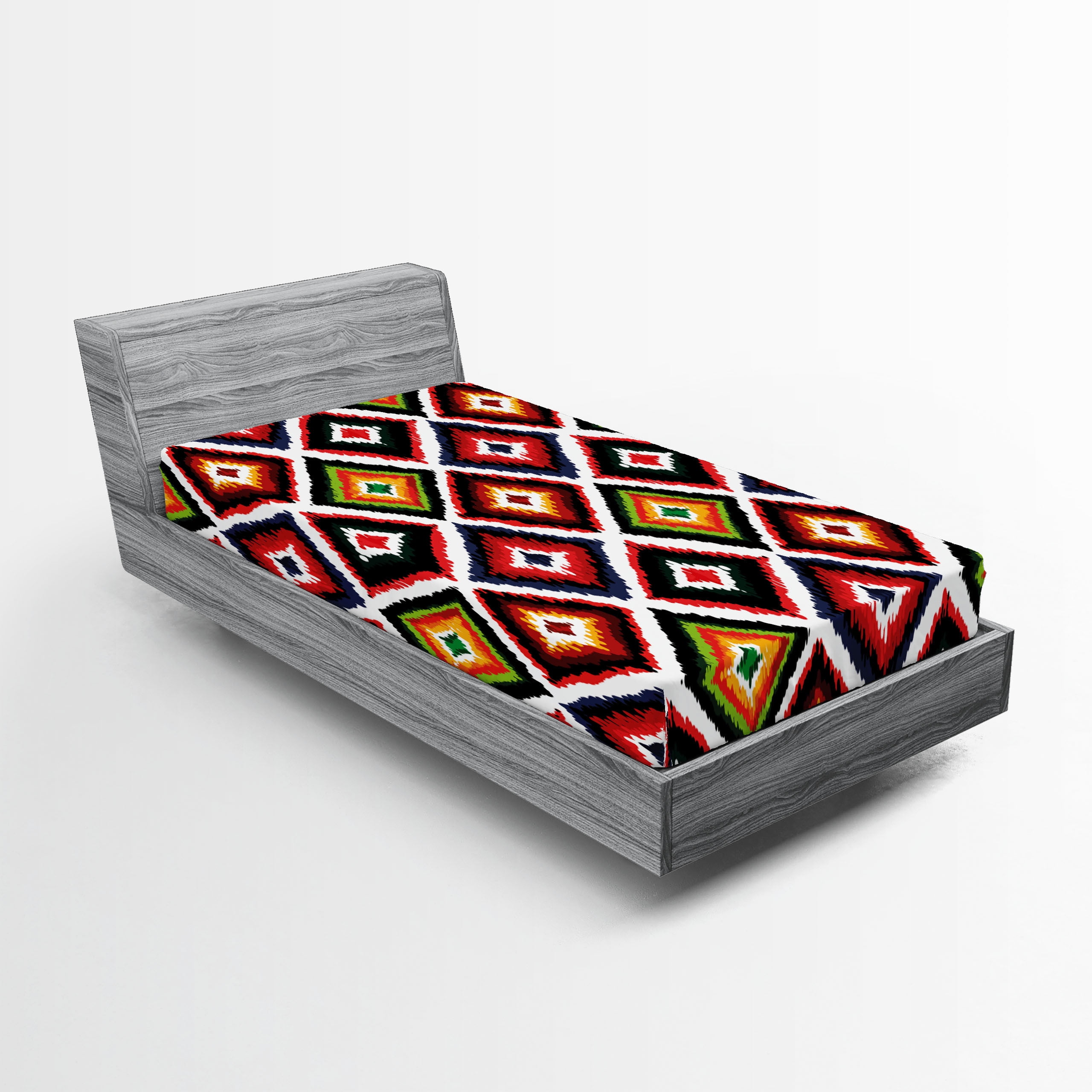 Twin Multicolor Microfiber Ikat Print Fitted Sheet