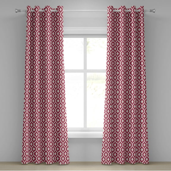 Ambesonne Ikat Grommet Curtain, Curved Lines Traditional, 50" x 108", Maroon White
