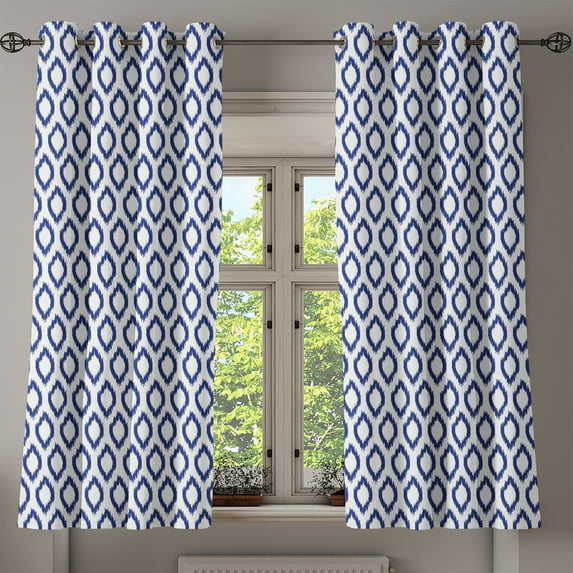 Ambesonne Ikat Grommet Curtain, Eastern Blue Ornament, 50" x 63", Royal Blue and White