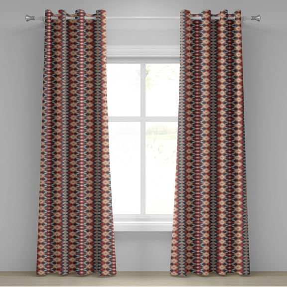 Ambesonne Ikat Grommet Curtain, Indigenous Pattern, 50" x 72", Vermilion Orange Seafoam